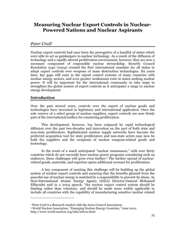 Measuring Nuclear Export Controls in Nuclear- Powered Nations and Nuclear Aspirants