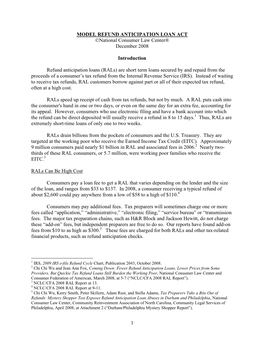 MODEL REFUND ANTICIPATION LOAN ACT ©National Consumer Law Center® December 2008