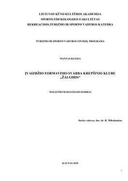 Įvaizdžio Formavimo Svarba Krepšinio Klube „Žalgiris“