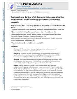 Isothiazolinone Content of US Consumer Adhesives: Ultrahigh- Performance Liquid Chromatographic Mass Spectrometry Analysis