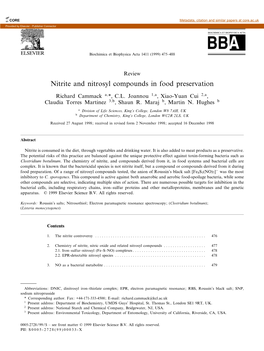 Nitrite and Nitrosyl Compounds in Food Preservation