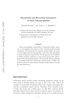 Arxiv:Math/0006092V1 [Math.DS] 13 Jun 2000 Tmkste2trsit Ml Pc,Se[8 H.129 O Deta Mode for As Dynamic 1.2.9] Serve the Systems Thm