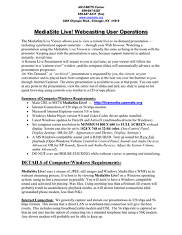 Mediasite Live! Webcasting User Operations