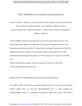 MCL1 and DEDD Promote Urothelial Carcinoma Progression