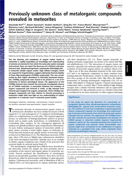 Previously Unknown Class of Metalorganic Compounds Revealed in Meteorites