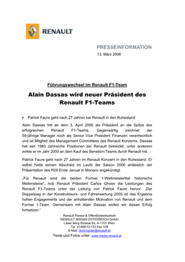 Alain Dassas Wird Neuer Präsident Des Renault F1-Teams