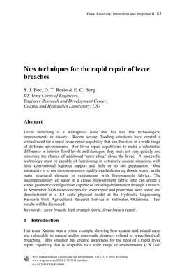 New Techniques for the Rapid Repair of Levee Breaches