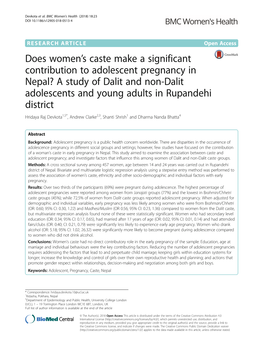 A Study of Dalit and Non-Dalit Adolescents and Young Adults in Rupandehi District Hridaya Raj Devkota1,5*, Andrew Clarke2,3, Shanti Shrish1 and Dharma Nanda Bhatta4
