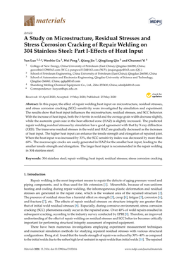 A Study on Microstructure, Residual Stresses and Stress Corrosion Cracking of Repair Welding on 304 Stainless Steel: Part I-Eﬀects of Heat Input