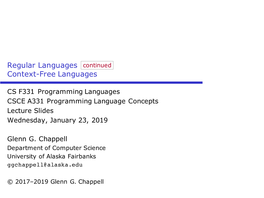 Regular Languages Context-Free Languages