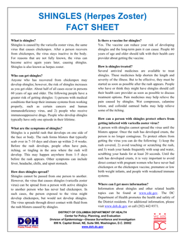 SHINGLES (Herpes Zoster) FACT SHEET