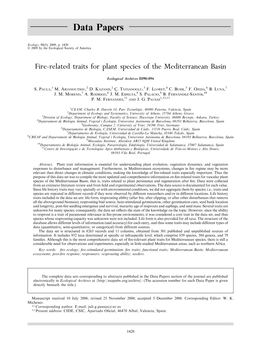 Fire-Related Traits for Plant Species of the Mediterranean Basin