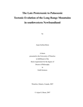 The Late Proterozoic to Palaeozoic Tectonic Evolution of the Long Range Mountains in Southwestern Newfoundland