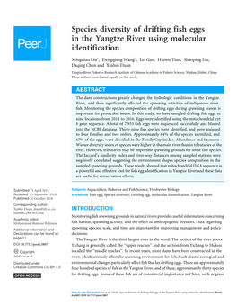 Species Diversity of Drifting Fish Eggs in the Yangtze River Using Molecular Identification