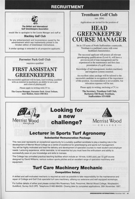 Ganton Golf Club Limited COURSE MANAGER Wish to Appoint A