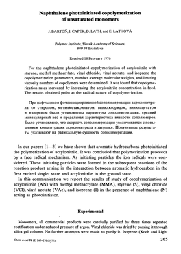 Naphthalene Photoinitiated Copolymerizafion of Unsaturated Monomers