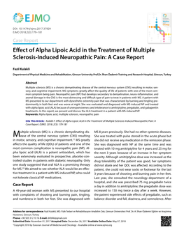 Effect of Alpha Lipoic Acid in the Treatment of Multiple Sclerosis-Induced Neuropathic Pain: a Case Report