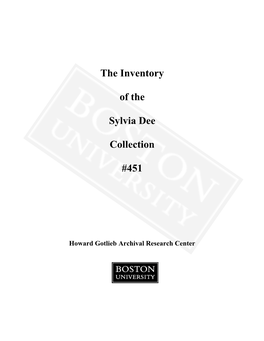 The Inventory of the Sylvia Dee Collection #451