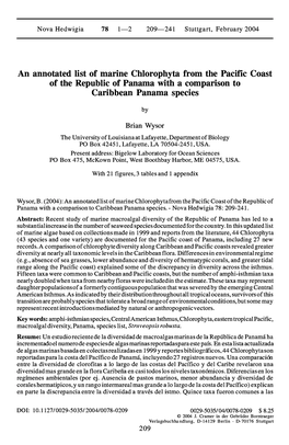 An Annotated List of Marine Chlorophyta from the Pacific Coast of the Republic of Panama with a Comparison to Caribbean Panama Species