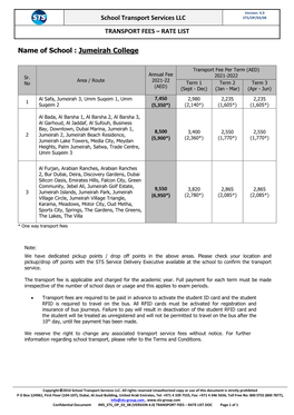 STS Transport Fees 2021-2022