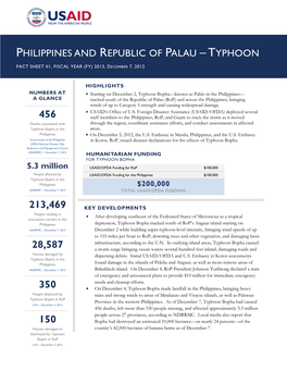 Philippines and Republic of Palau – Typhoon Fact Sheet #1, Fiscal Year (Fy) 2013, December 7, 2012