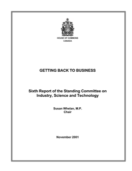 GETTING BACK to BUSINESS Sixth Report of the Standing Committee