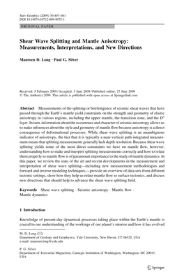 Shear Wave Splitting and Mantle Anisotropy: Measurements, Interpretations, and New Directions