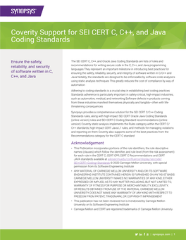 Coverity Support for SEI CERT C, C++, and Java Coding Standards