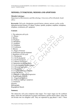 Mitosis, Cytokinesis, Meiosis and Apoptosis - Michelle Gehringer