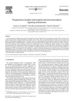 Progesterone Receptor Transcription and Non-Transcription Signaling Mechanisms Susan A