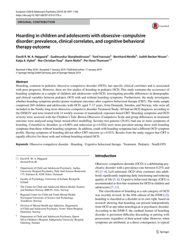 Hoarding in Children and Adolescents with Obsessive–Compulsive Disorder: Prevalence, Clinical Correlates, and Cognitive Behavioral Therapy Outcome