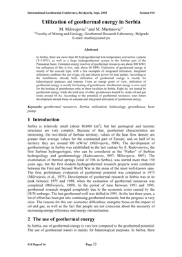 Utilization of Geothermal Energy in Serbia M