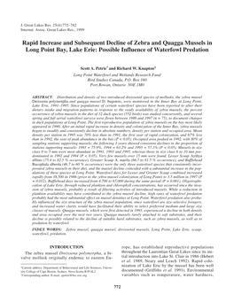 Rapid Increase and Subsequent Decline of Zebra and Quagga Mussels in Long Point Bay, Lake Erie: Possible Influence of Waterfowl Predation