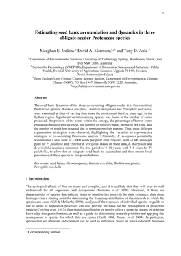 Estimating Seed Bank Accumulation and Dynamics in Three Obligate-Seeder Proteaceae Species