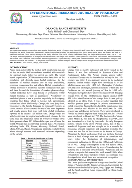 ORANGE: RANGE of BENEFITS Parle Milind* and Chaturvedi Dev Pharmacology Division, Dept