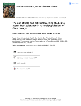 The Use of Field and Artificial Freezing Studies to Assess Frost Tolerance in Natural Populations of Pinus Oocarpa