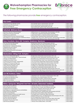 Wolverhampton Pharmacies for Free Emergency Contraception