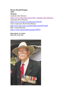 Beard, Donald Douglas 1925- Surgeon Australia Day Honours