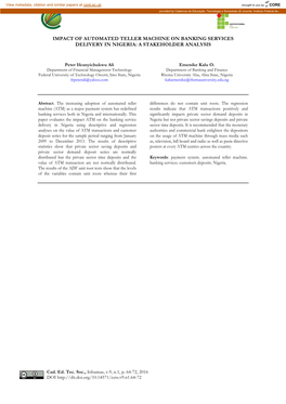 Impact of Automated Teller Machine on Banking Services Delivery in Nigeria: a Stakeholder Analysis