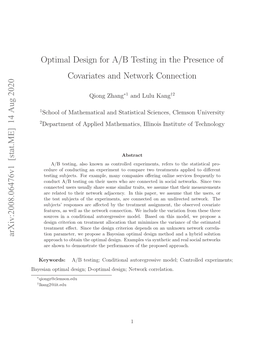 Optimal Design for A/B Testing in the Presence of Covariates And