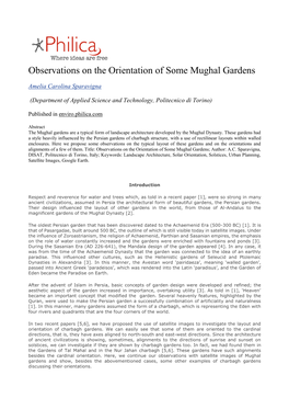 Sparavigna, A. (2015). Observations on the Orientation of Some Mughal Gardens. PHILICA.COM Article Number 455