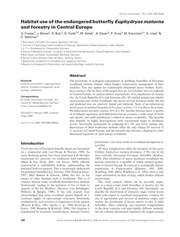 Habitat Use of the Endangered Butterfly Euphydryas Maturna and Forestry in Central Europe A