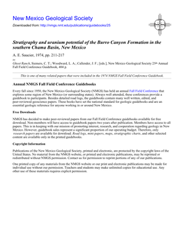 Stratigraphy and Uranium Potential of the Burro Canyon Formation in the Southern Chama Basin, New Mexico A