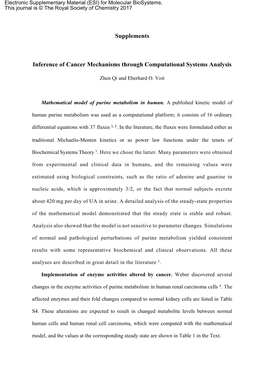 Supplements Inference of Cancer Mechanisms Through Computational Systems Analysis