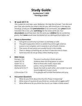 Study Guide Sunday June 7, 2020 “Thriving in Exile”