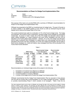 Confidential Recommendation on Phase II of Hedge Fund Implementation Plan