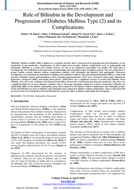 Role of Bilirubin in the Development and Progression of Diabetes Mellitus Type (2) and Its Complications