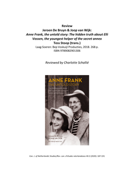 Jeroen De Bruyn & Joop Van Wijk: Anne Frank, the Untold Story