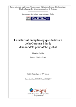 Caractérisation Hydrologique Du Bassin De La Garonne À L'aide D'un Modèle Pluie-Débit Global