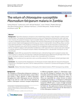 The Return of Chloroquine-Susceptible Plasmodium Falciparum Malaria in Zambia